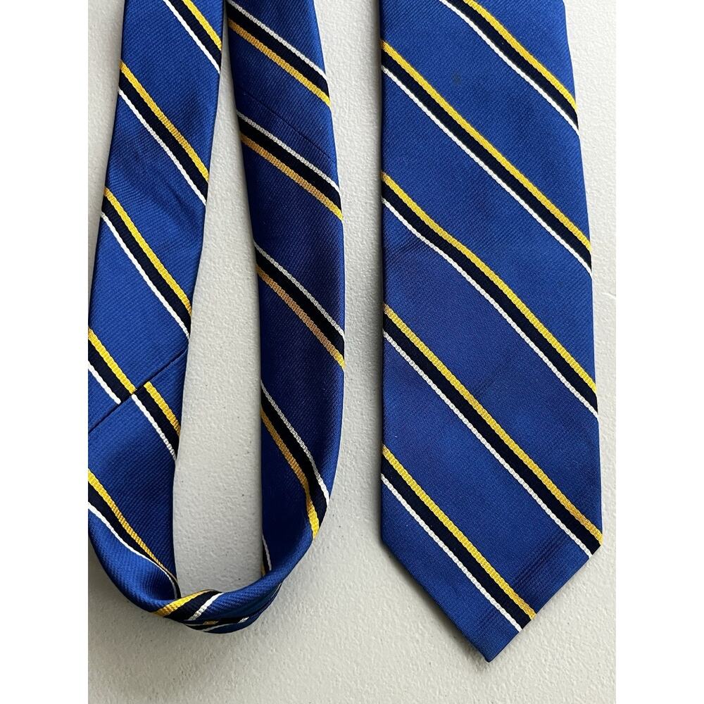 J Crew English Silk Tie Blue & Yellow Striped Handmade in USA Mens Necktie